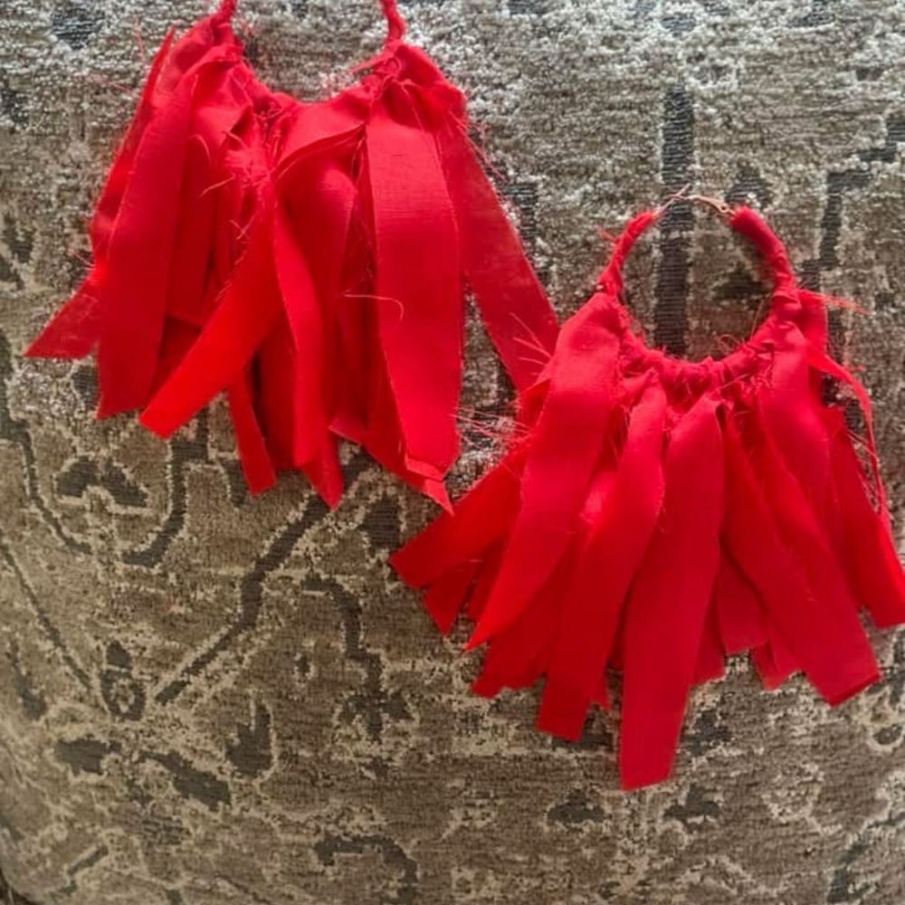 Red Fringe Hoop Earrings